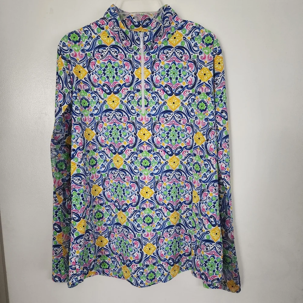 Ibkul Shirt Womens L Blue green Vented Golf Tennis Equestrian - Picture 1 of 9